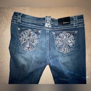 Grace Dark Blue Women's Boot Cut Jeans with Embellished Pockets